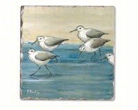 Sandpipers on the Beach Single Tumbled Tile Coaster