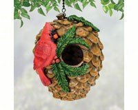 Cardinal Pinecone Resin Birdhouse
