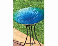 Bowl Bird Bath â€“ Blue Scalloped Shape  â€“ Hand Crafted Glass