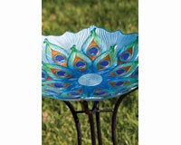 Bowl Bird Bath â€“ Blue Peacock â€“ Hand Crafted Glass