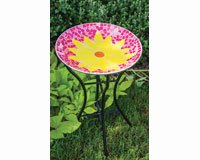 Stake Bird Bath â€“ Bright And Cheerful Daisy â€“  Mosaic Pink Color