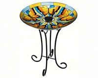 Stake Bird Bath â€“ Butterfly Solar  â€“ Tiffany Style Color