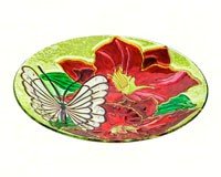 Bowl Bird Bath â€“ Amaryllis And Butterfly â€“ Metallic Glass