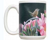 Wren & Pink Flowers 15 oz Mug
