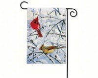 Winter Morning Cardinals Garden Flag