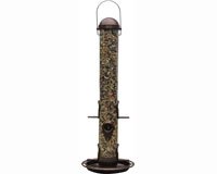 Metal 18 inch Tube Feeder with Tray Antique Copper
