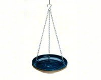 Hanging Glazed Bird Bath â€“ Terracotta â€“ Deep Blue Color