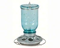 Antique Wide Blue Glass Seed Feeder