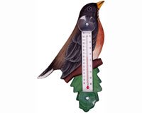 Robin on Branch Small Window Thermometer
