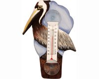 Brown Pelican on Pier Small Window Thermometer