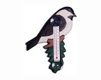 Chickadee on Branch Large Window Thermometer