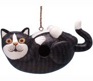 Black & White Cat on Back Birdhouse