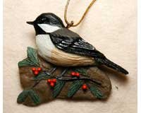 Chickadee with Holly Ornament