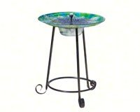 Solar Bird Bath- Argus Peacock â€“ With Metal Stand