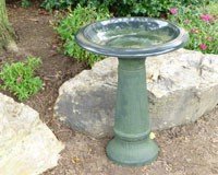 Pedestal Bird Bath â€“ Green Color - Fiber Clay