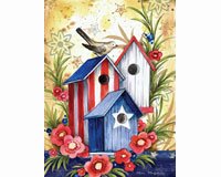 Birdhouse Trio House Flag